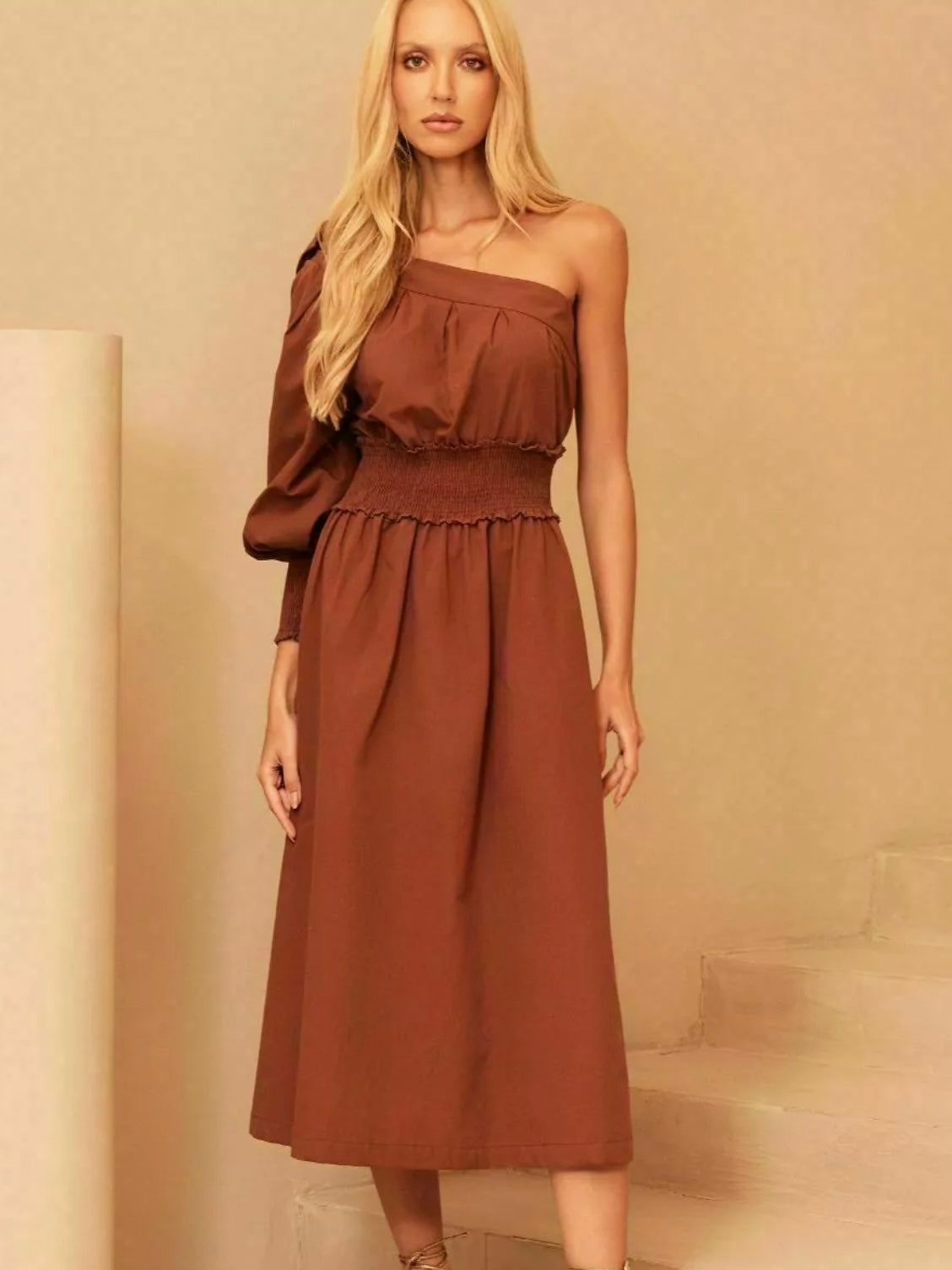 Vestido Tricoline Ombro Único