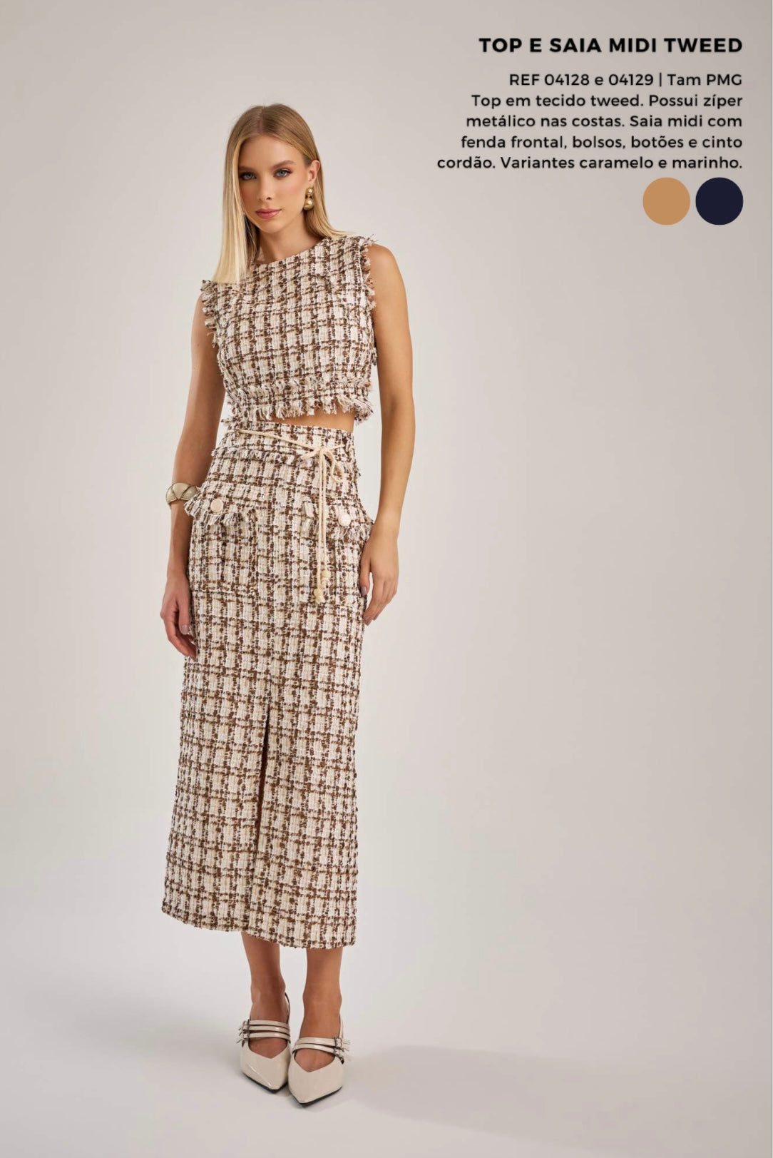 Saia midi em tweed