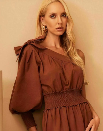 Vestido Tricoline Ombro Único