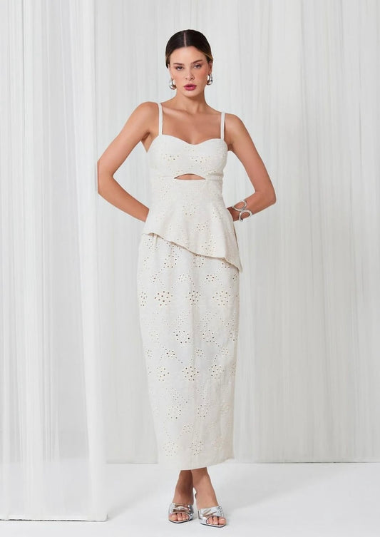Vestido midi em laise