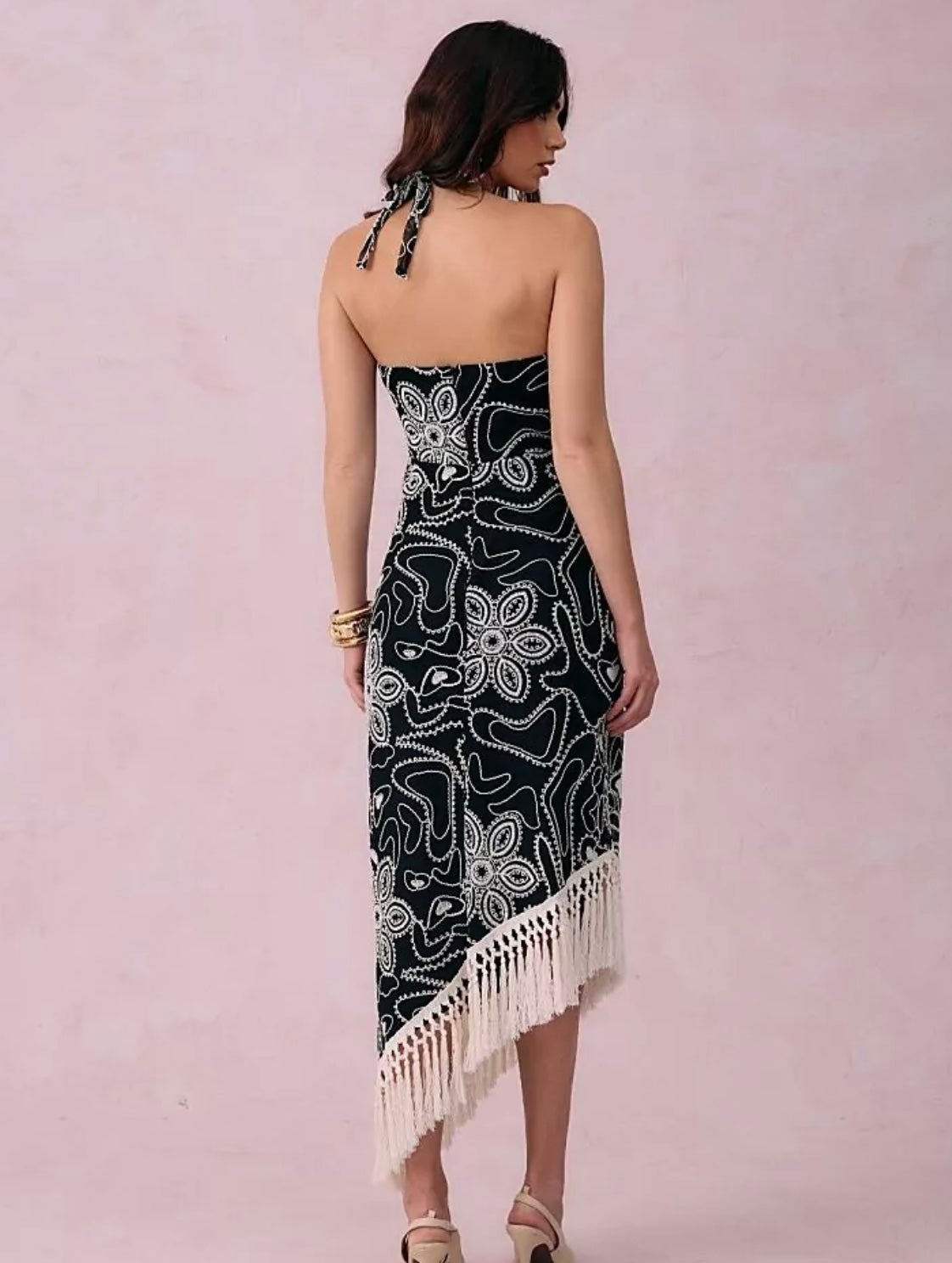 Vestido bordado franjas