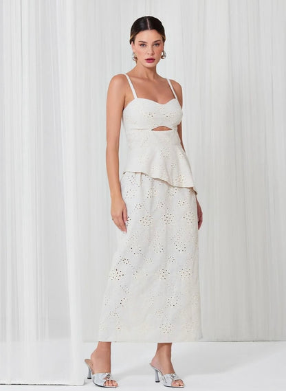 Vestido midi em laise