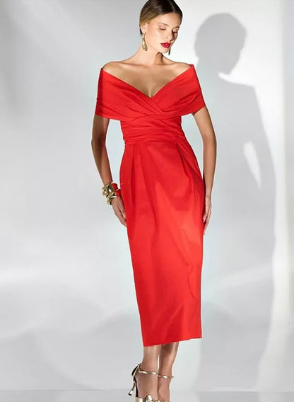 Vestido tricoline ombro a ombro
