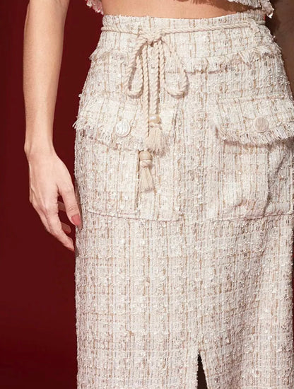 Saia midi em tweed