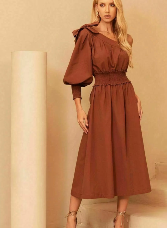 Vestido Tricoline Ombro Único