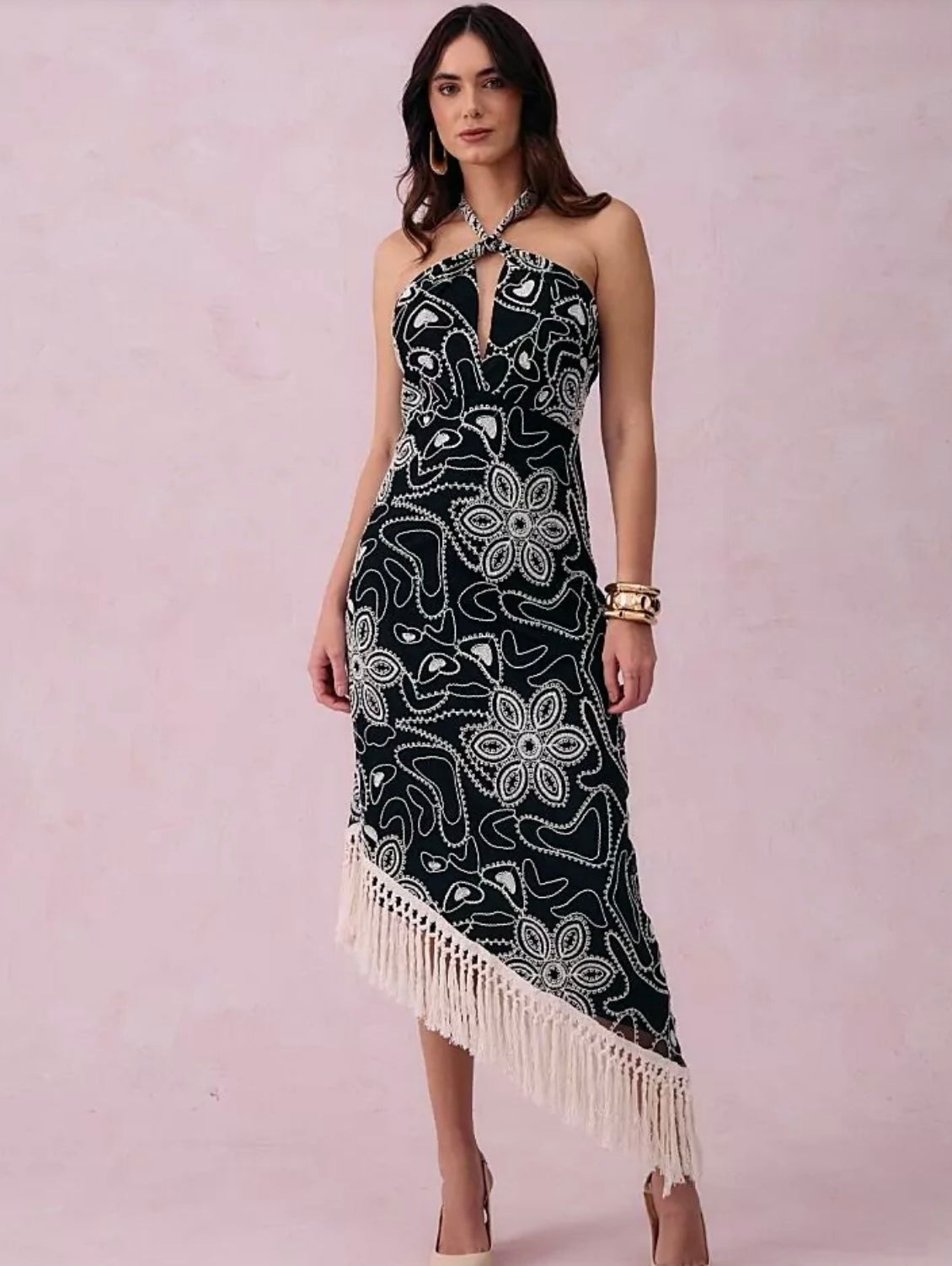 Vestido bordado franjas