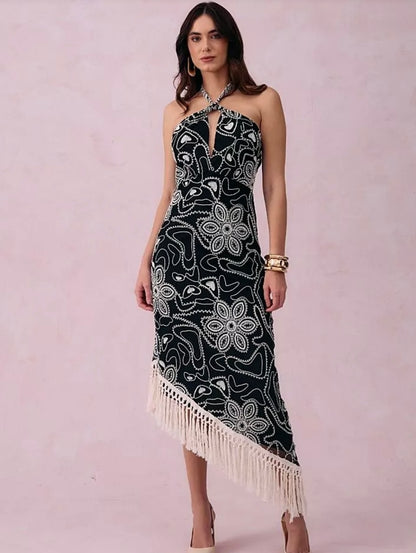 Vestido bordado franjas
